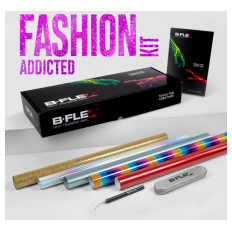 Product picture: Flex Fashion addicted KIT (5 × metalic and glitter colors, 30 × 50cm) + foil removal needle + color chart