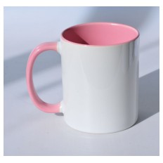 Slika izdelka: Bela skodelica za sublimacijo z roza obarvano notranjostjo in ročajem OZ11 - 48kos 